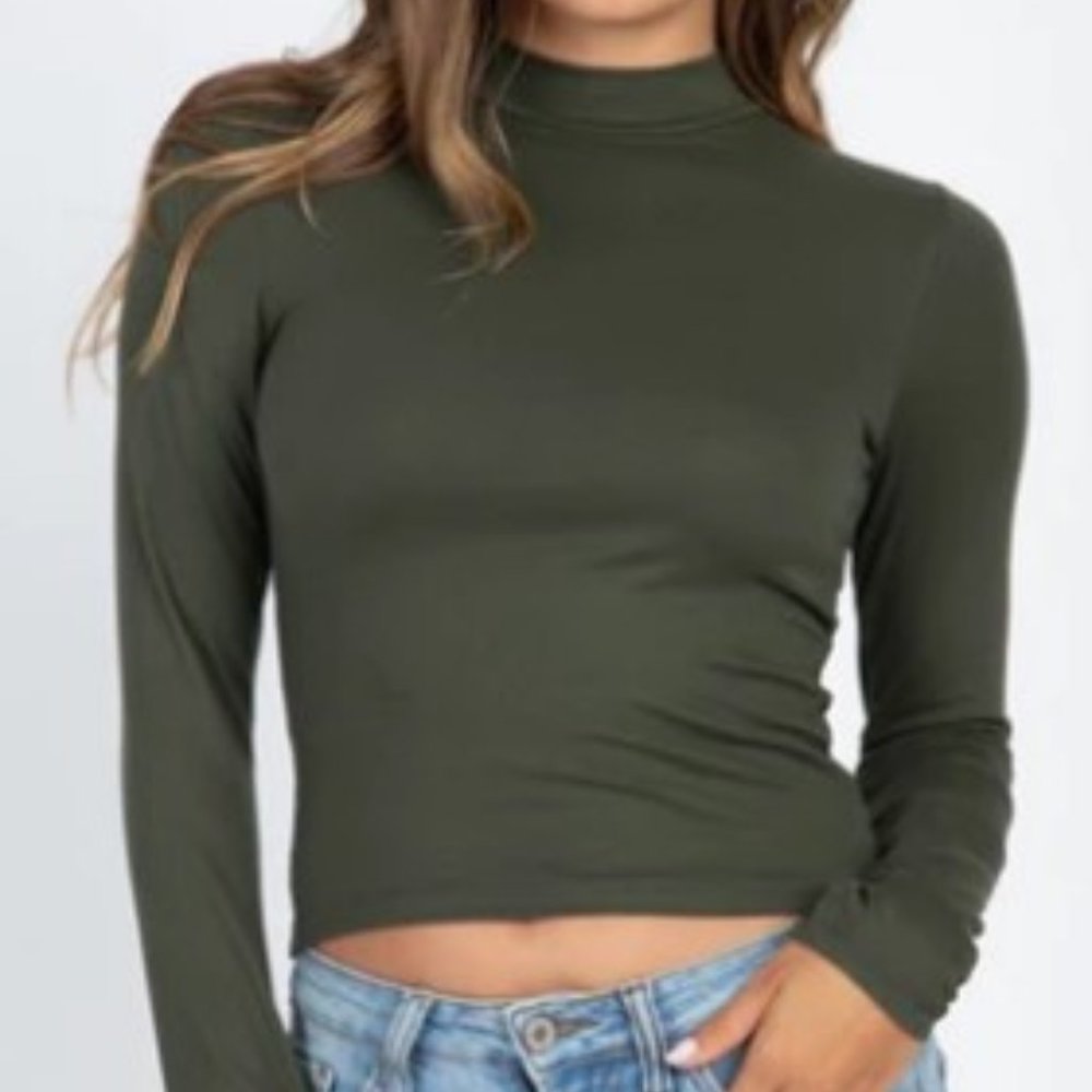 Olive Mock Neck Long Sleeve